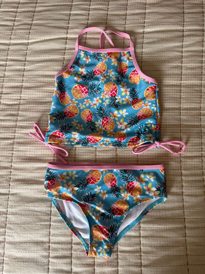Tropical Pineapple Kids Bikini Set, Kids 6/6X
