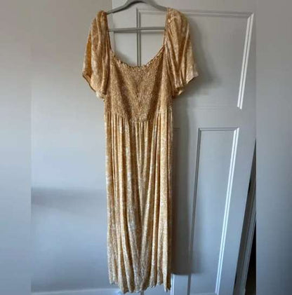 Smocked Bodice Yellow Floral Maxi Dress, Maternity XL (16-18)
