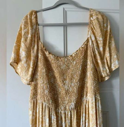 Smocked Bodice Yellow Floral Maxi Dress, Maternity XL (16-18)