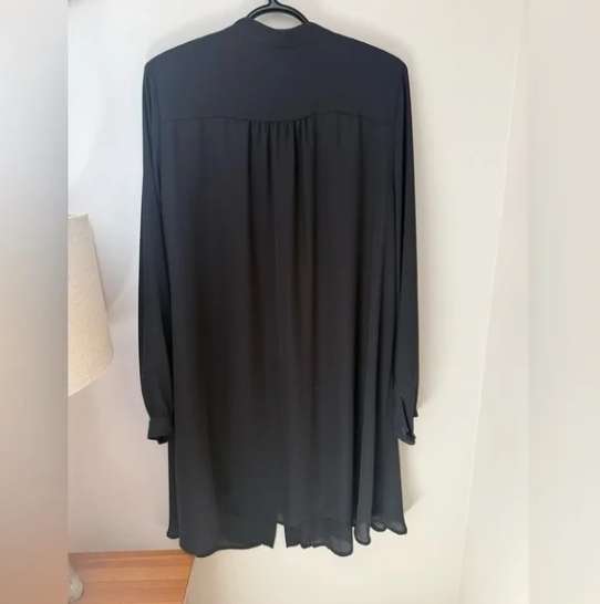 Sheer Black Long Button-Front Shirt Dress, Maternity L (12-14)