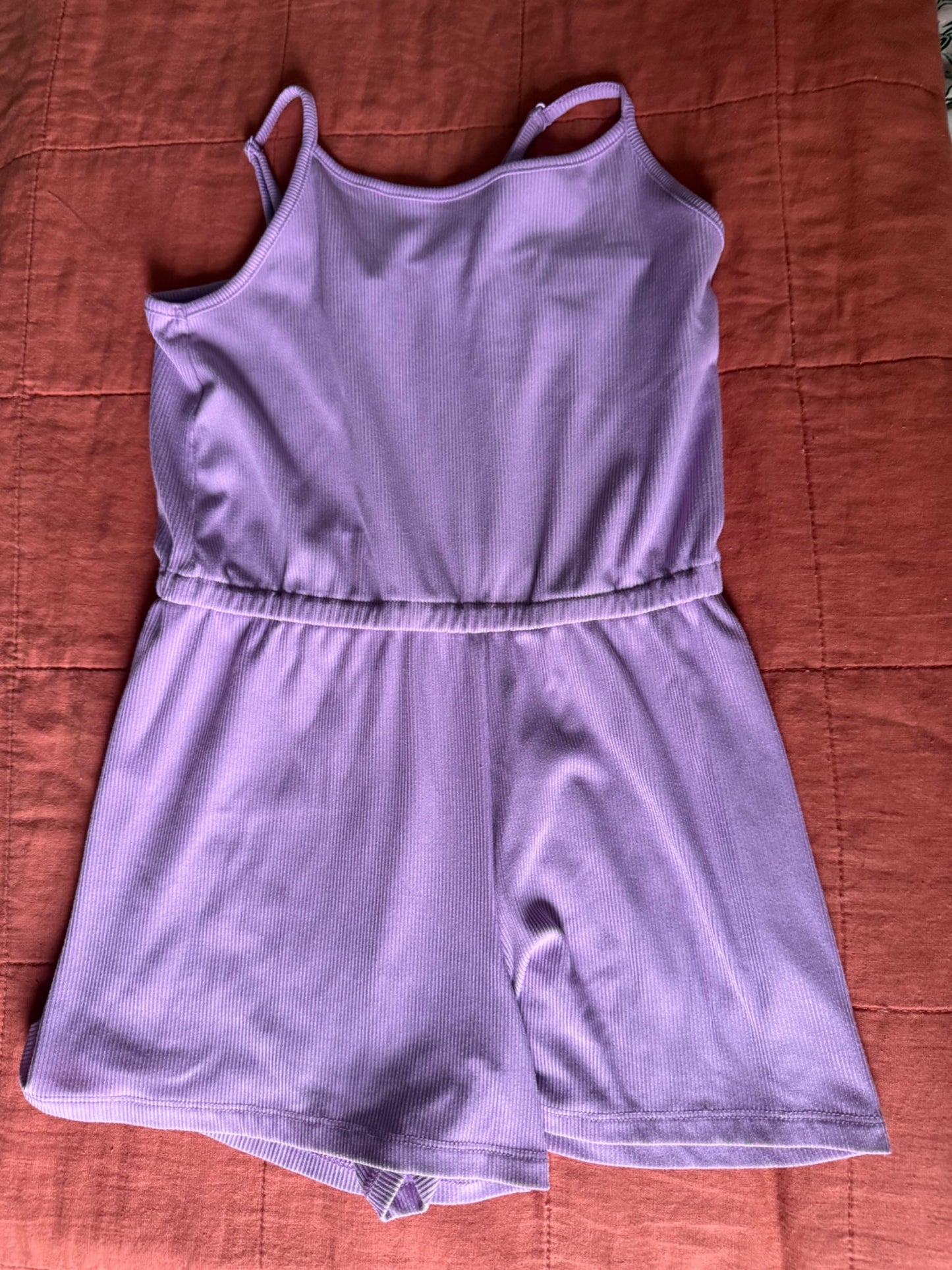 Lavender Ribbed Romper, Kids 6/6X