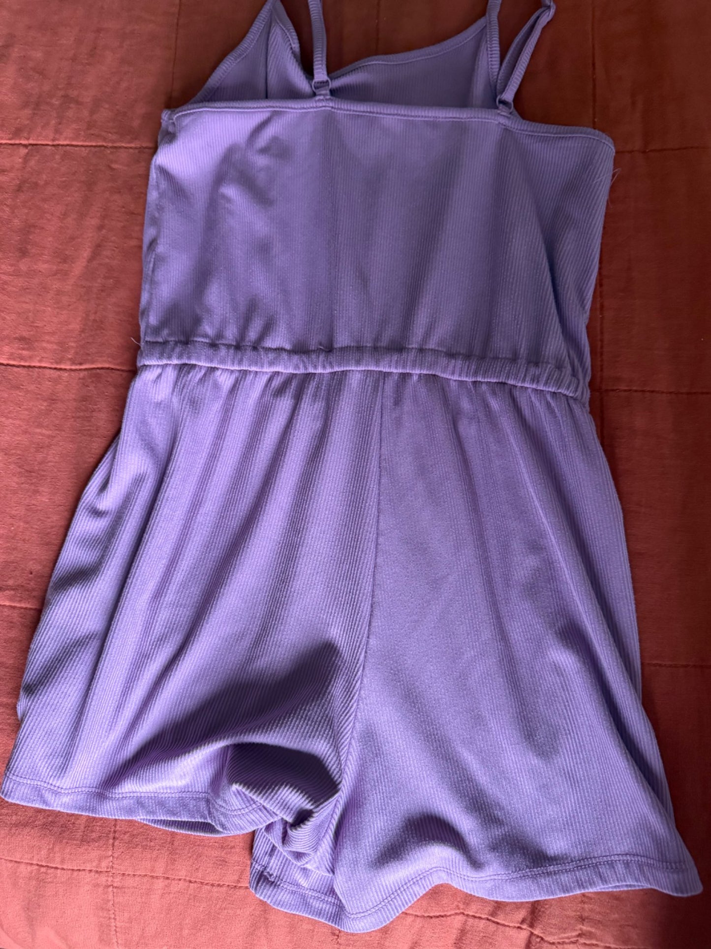 Lavender Ribbed Romper, Kids 6/6X