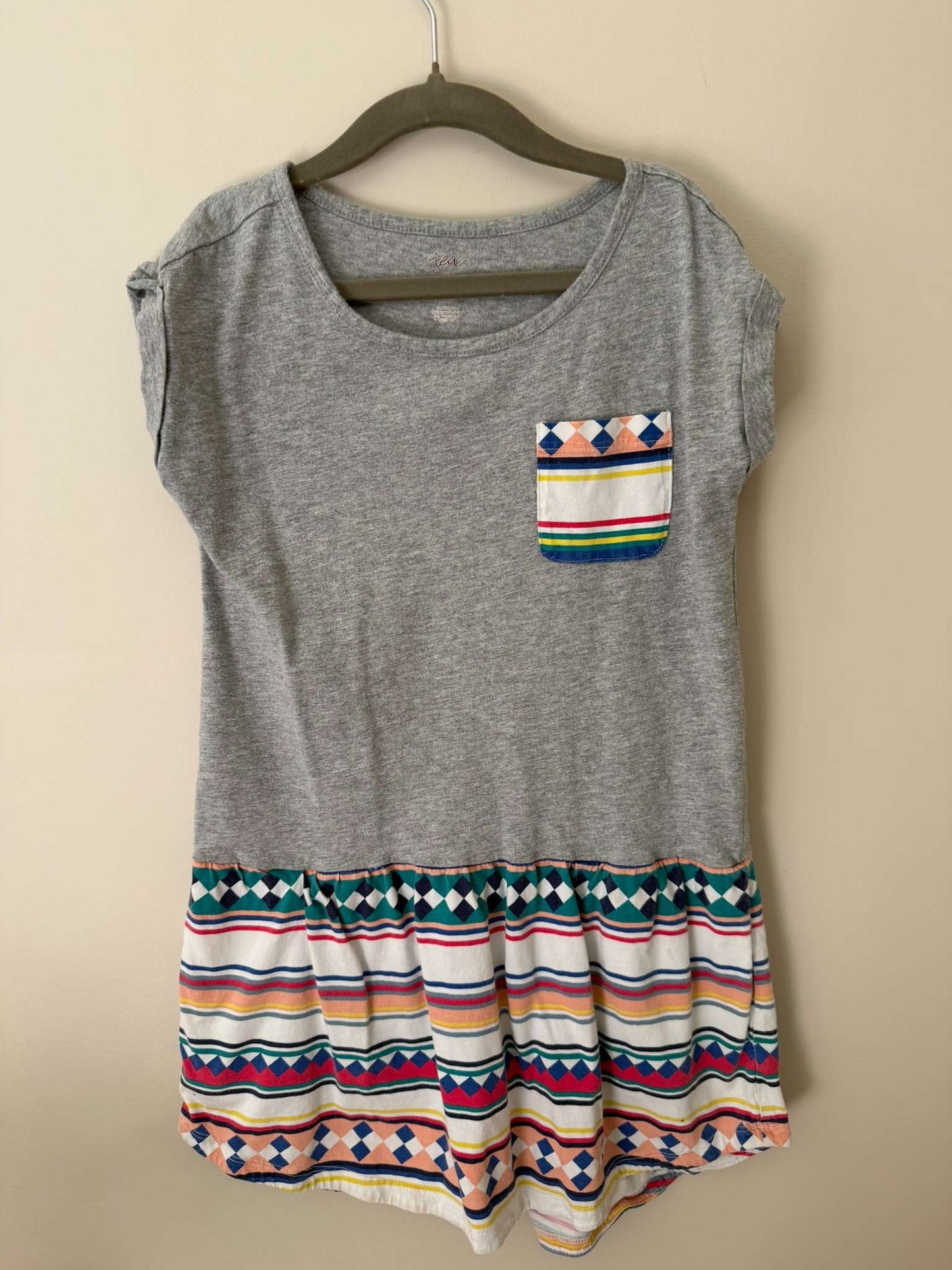 Tea Collection Gray Aztec Ruffle Dress, Kids 8