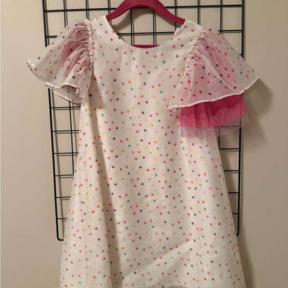 Deux par Deux White Dress with Pink and Multicolor Dots, Kids 6/6X