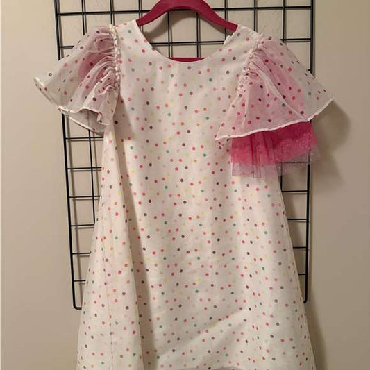 Deux par Deux White Dress with Pink and Multicolor Dots, Kids 6/6X