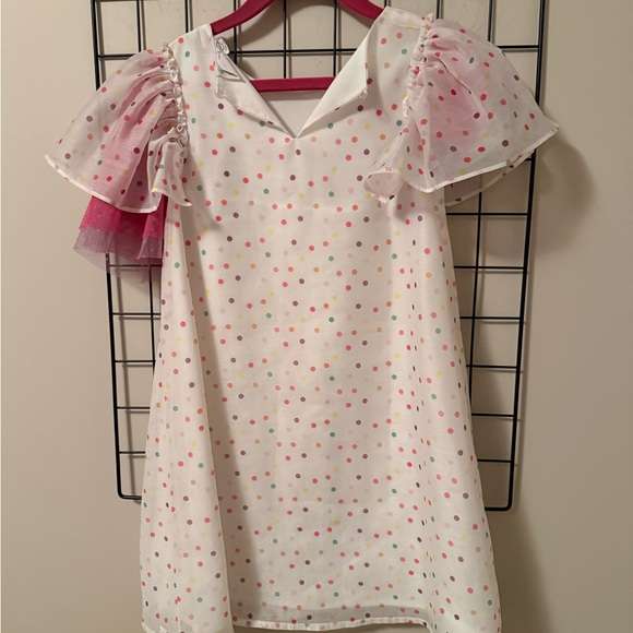 Deux par Deux White Dress with Pink and Multicolor Dots, Kids 6/6X