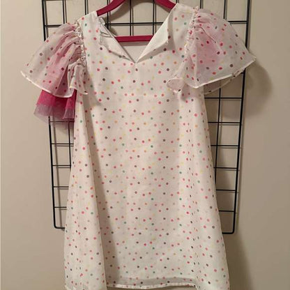 Deux par Deux White Dress with Pink and Multicolor Dots, Kids 6/6X
