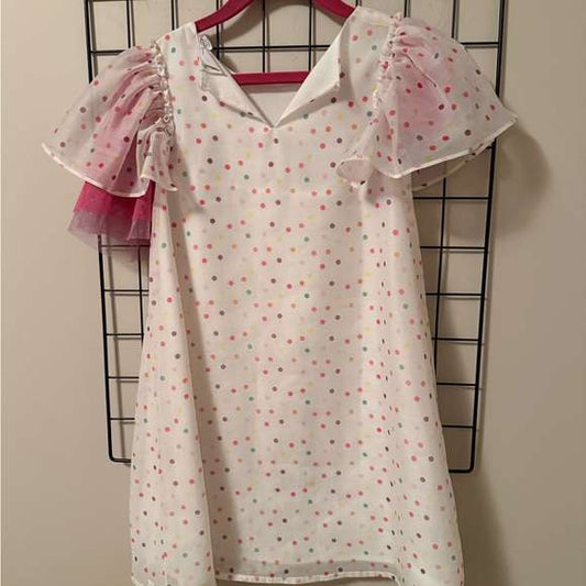 Deux par Deux White Dress with Pink and Multicolor Dots, Kids 6/6X