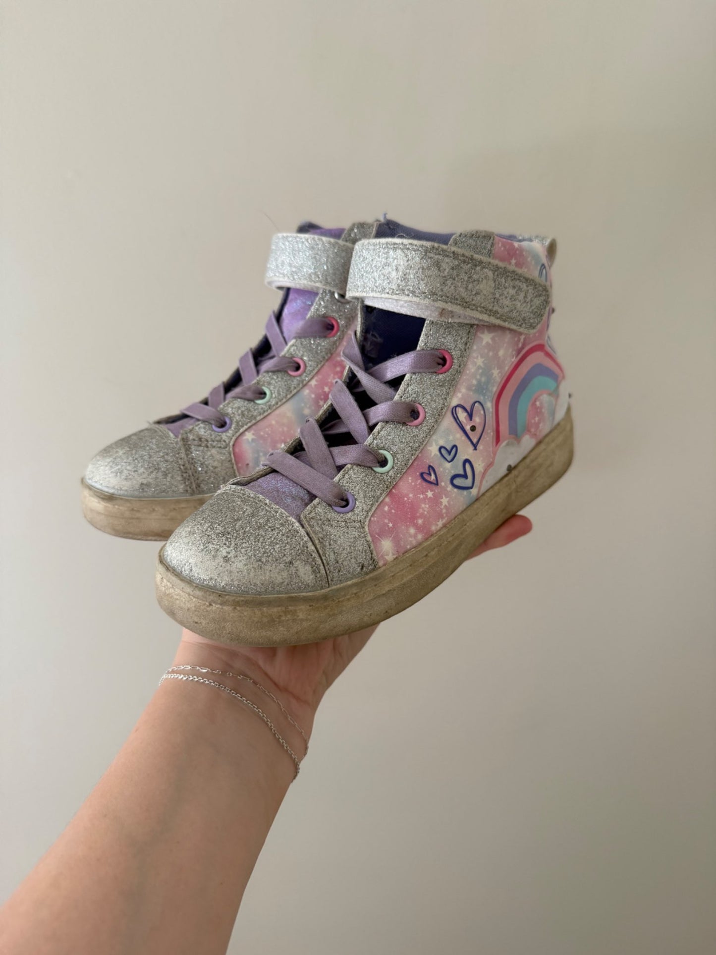 Lilac Glitter High-Top Sneakers, Shoes 1 (Kids:4-8yr)