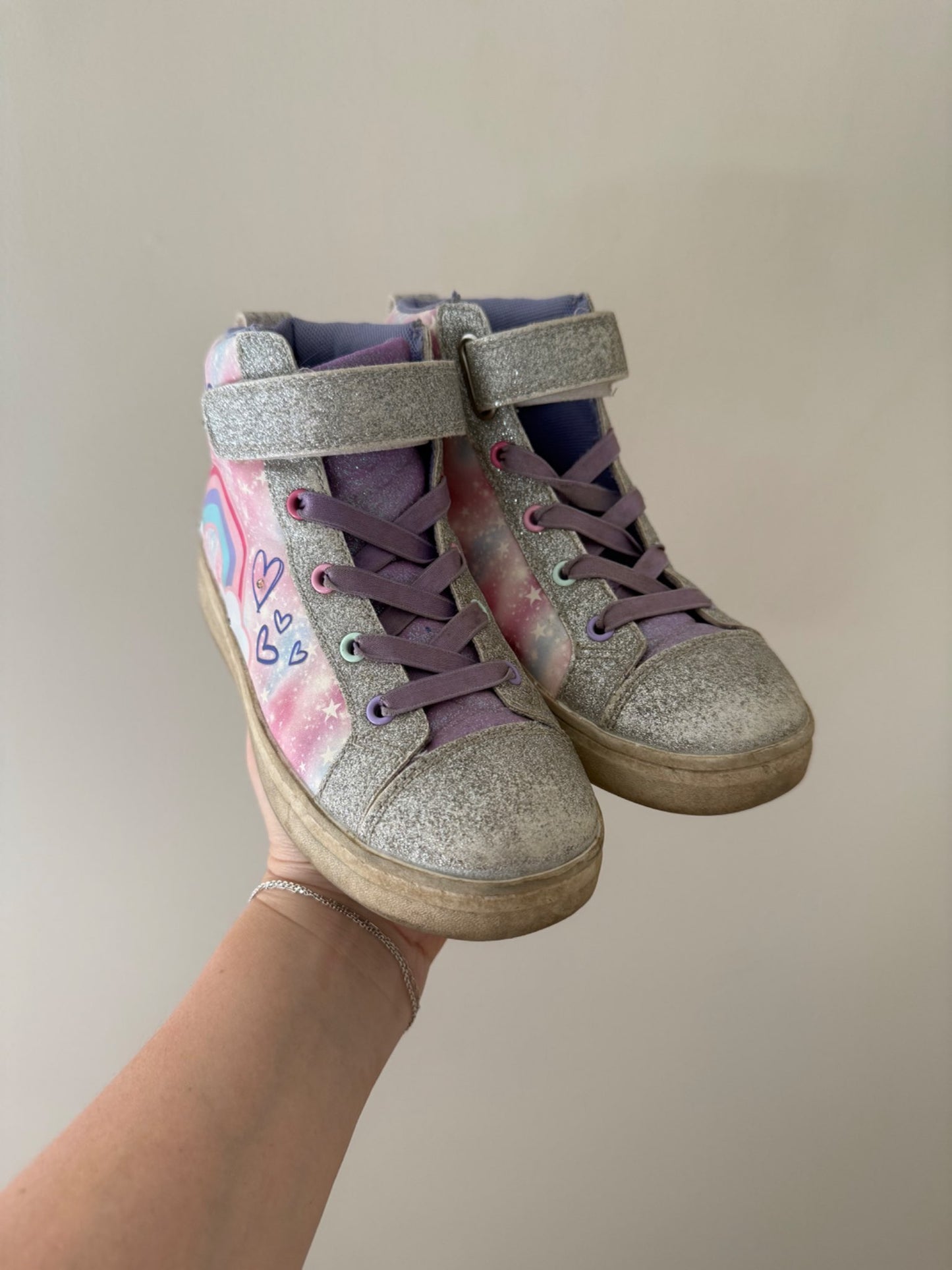 Lilac Glitter High-Top Sneakers, Shoes 1 (Kids:4-8yr)