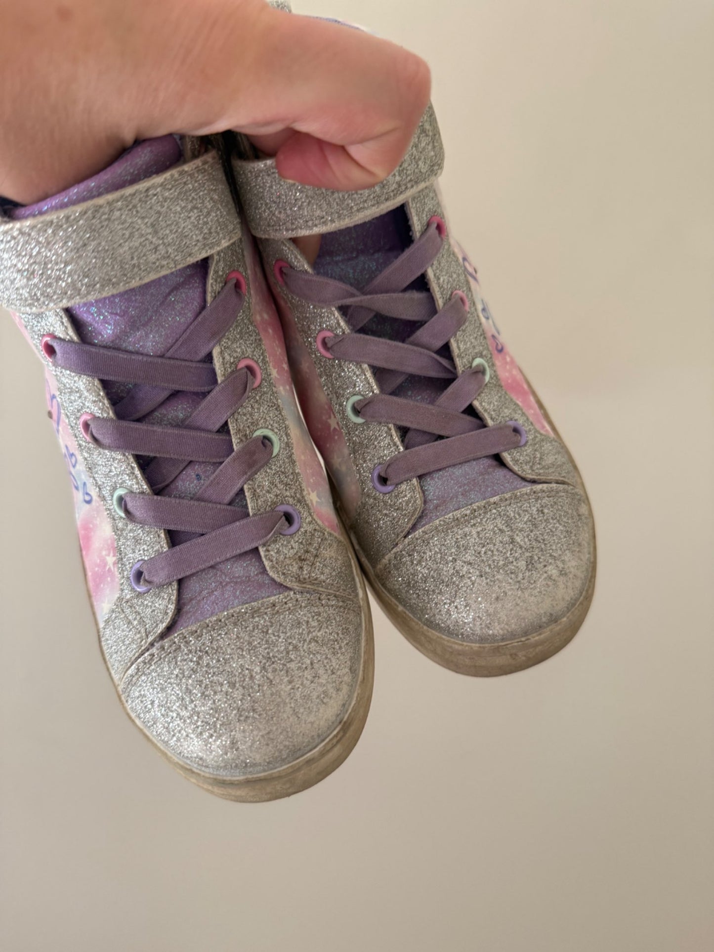 Lilac Glitter High-Top Sneakers, Shoes 1 (Kids:4-8yr)