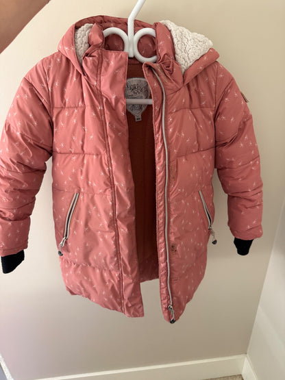 Deux par Deux Dusty Rose Floral Winter Puffer Coat - Girls Size 6Y, Kids 6/6X