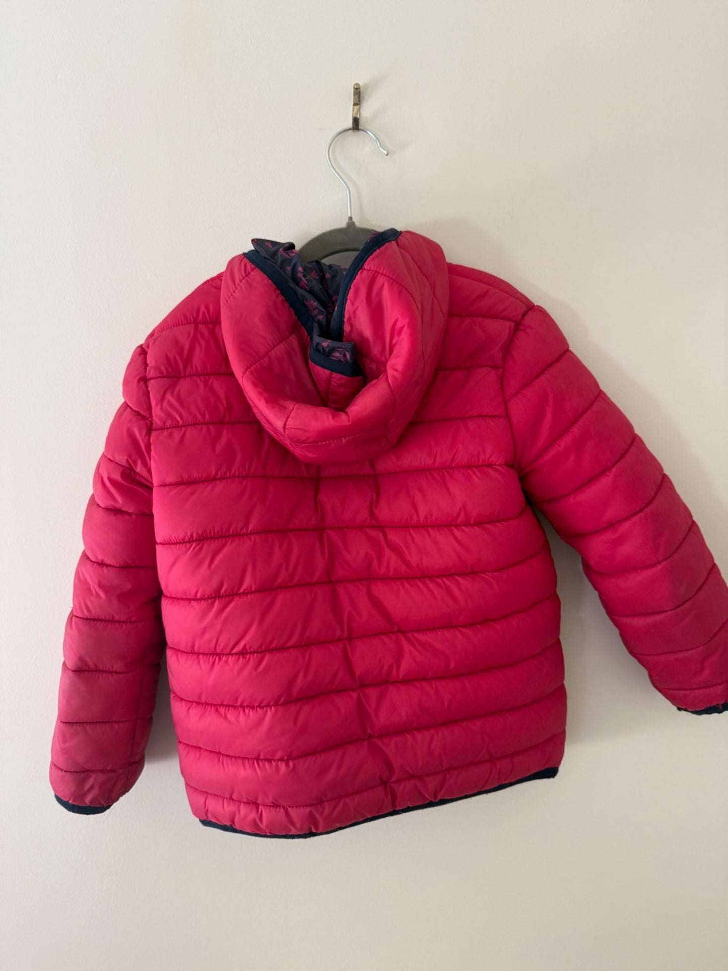 Tissaia Raspberry Pink Puffer Jacket with Floral Lining - Girls Size 7, Kids 7