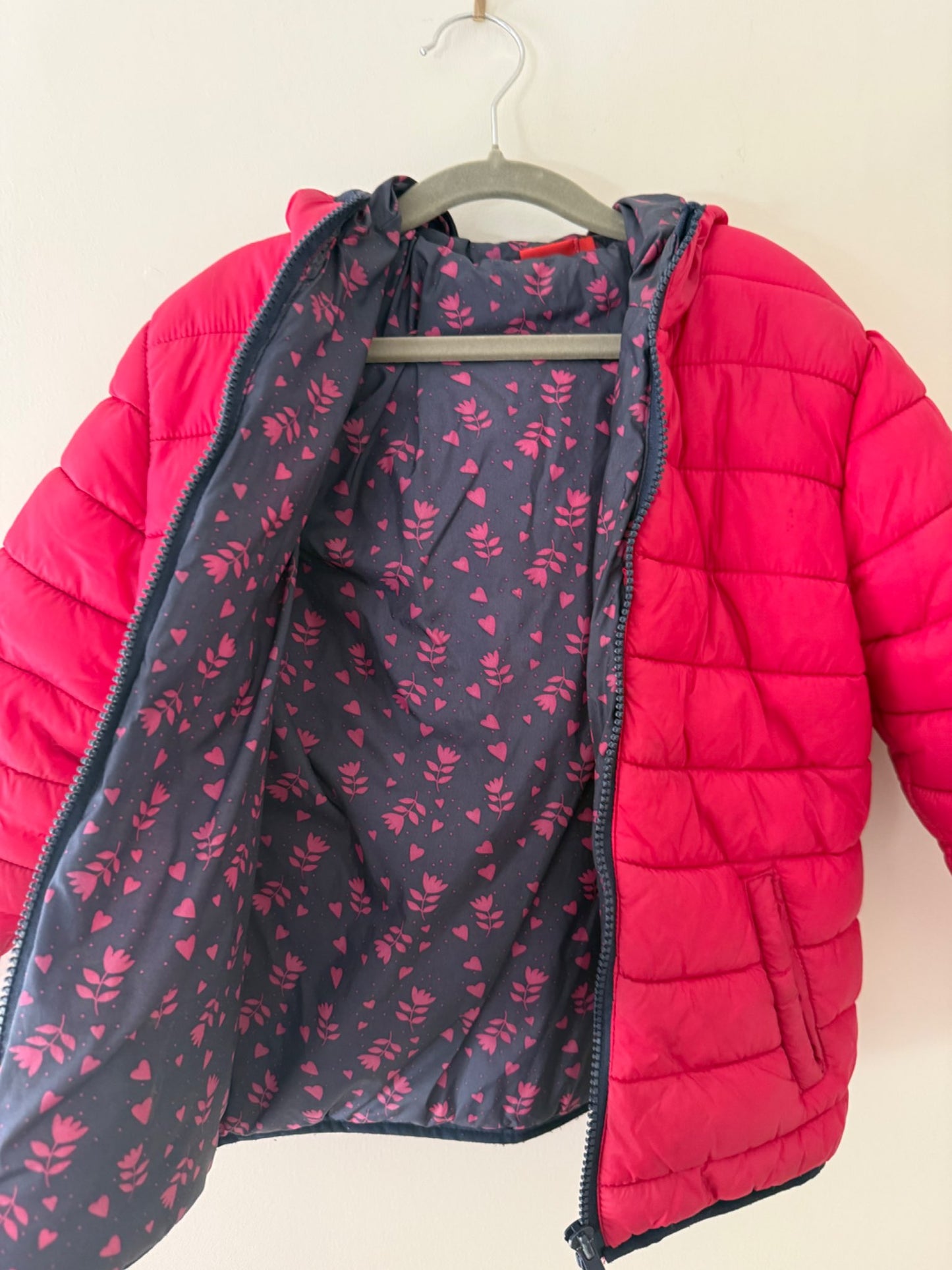 Tissaia Raspberry Pink Puffer Jacket with Floral Lining - Girls Size 7, Kids 7