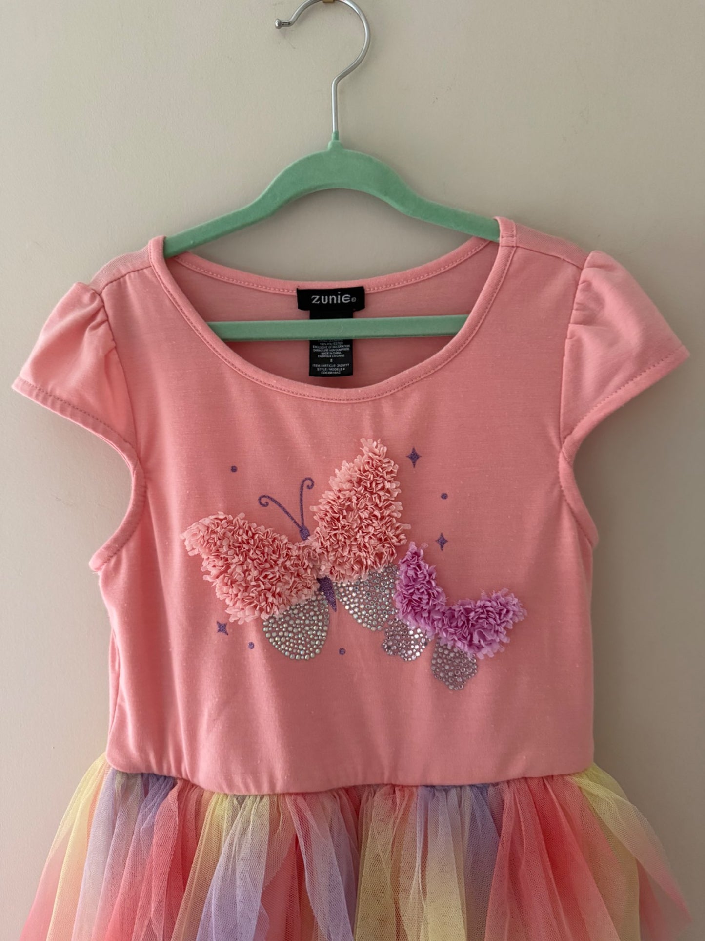 Zunie Butterfly Rainbow Tulle Dress - Girls Size 8, Kids 8