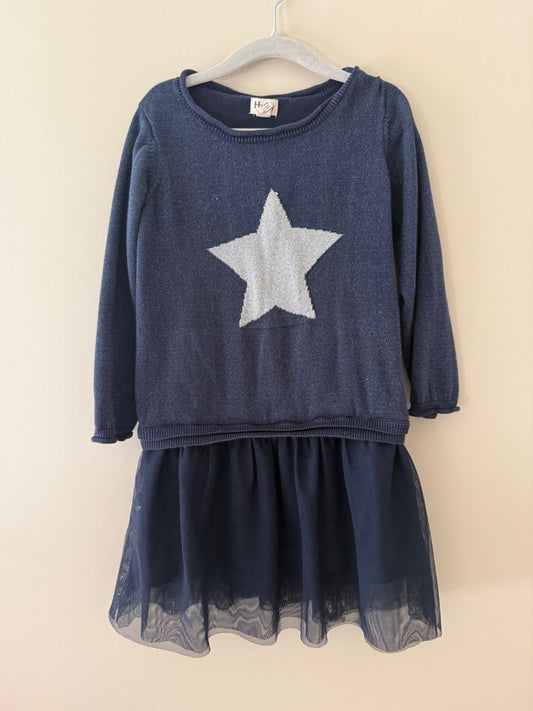 Hatley Silver Star Sweater Tulle Dress - Girls Size 6, Kids 6/6X