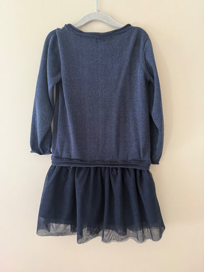 Hatley Silver Star Sweater Tulle Dress - Girls Size 6, Kids 6/6X