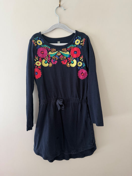 Tea Collection Navy Floral Embroidered Dress - Girls Size 8, Kids 8