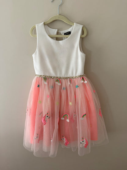 Zunie White & Pink Unicorn Rainbow Tulle Dress m, Kids 6/6X