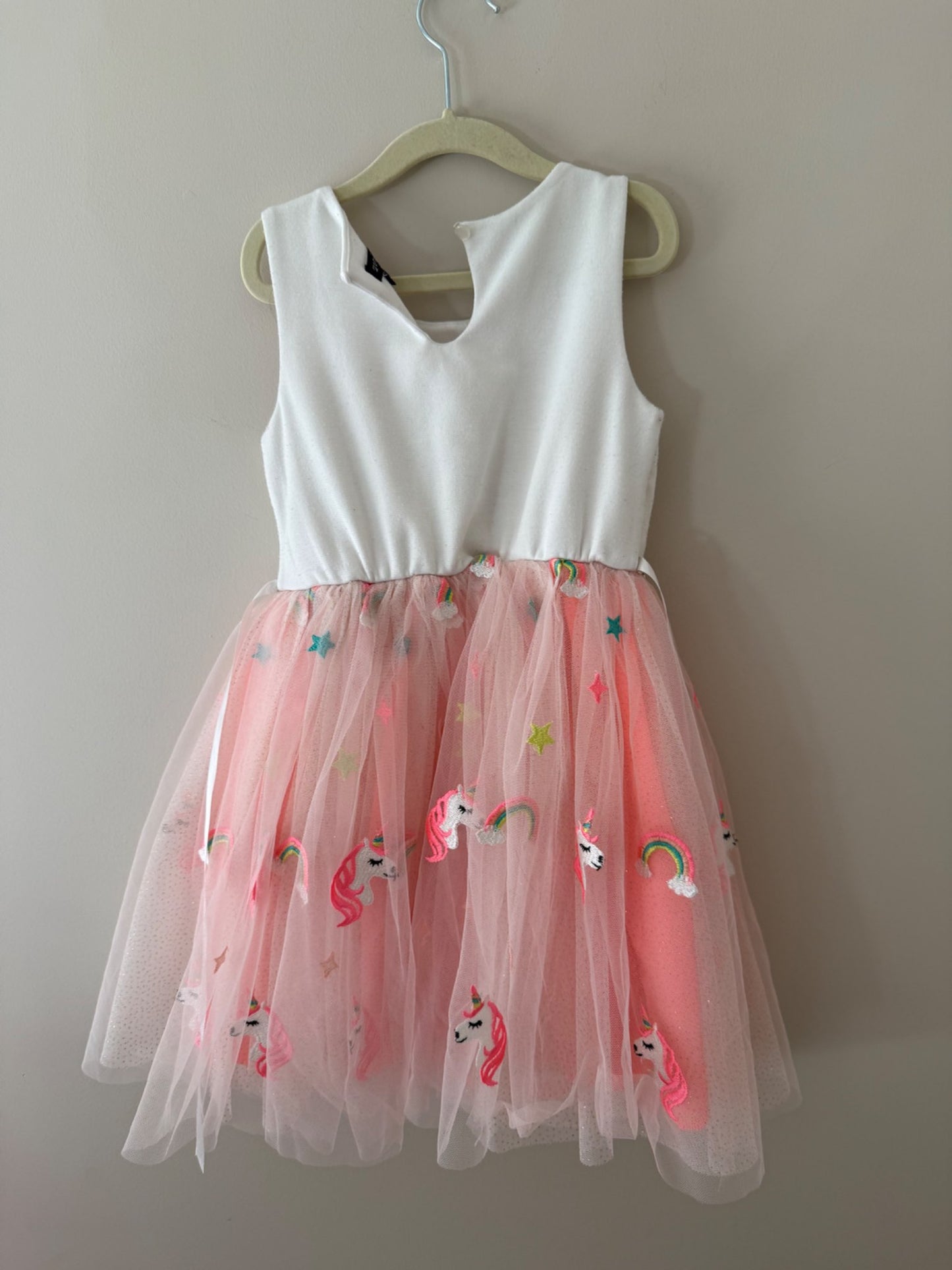 Zunie White & Pink Unicorn Rainbow Tulle Dress m, Kids 6/6X