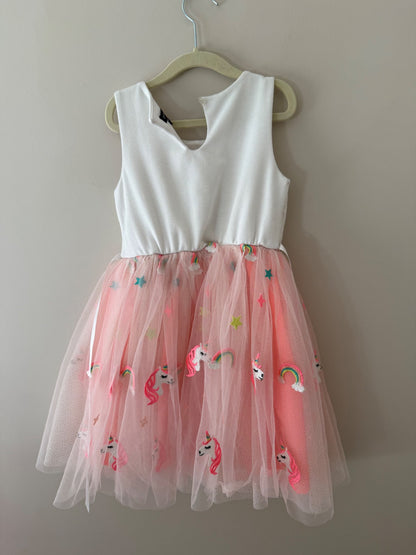 Zunie White & Pink Unicorn Rainbow Tulle Dress m, Kids 6/6X