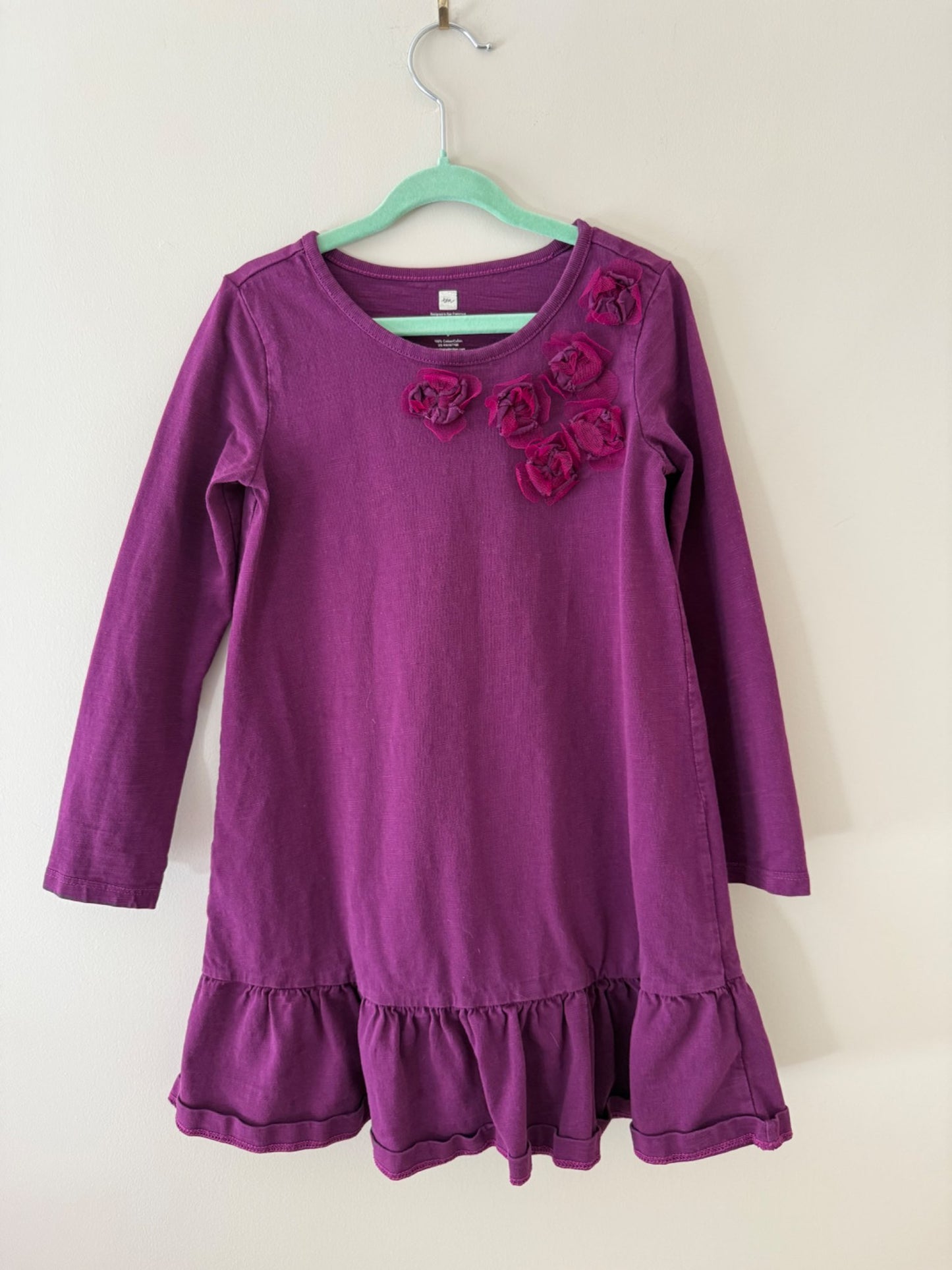 Tea Collection Purple Dress with Fabric Rosettes - Girls Size 6