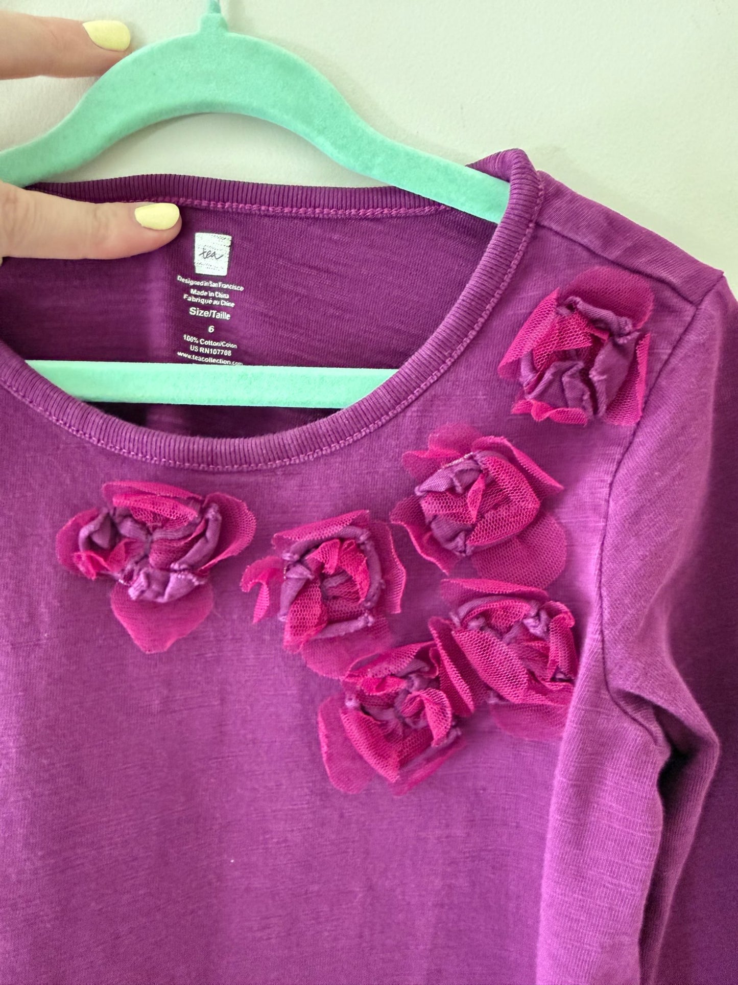 Tea Collection Purple Dress with Fabric Rosettes - Girls Size 6