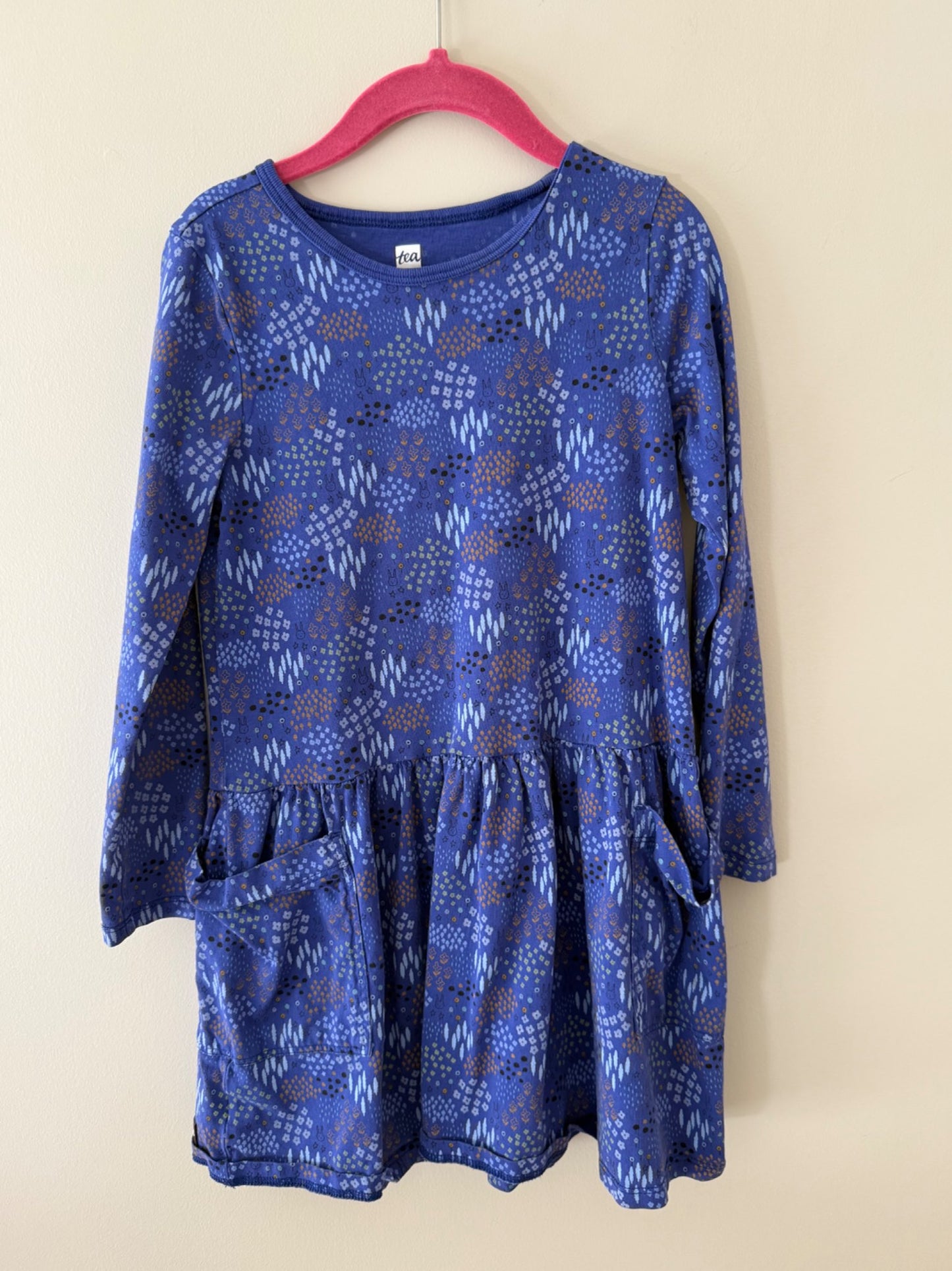Tea Collection Blue Floral Bunny Print Dress - Girls Size 6, Kids 6/6X