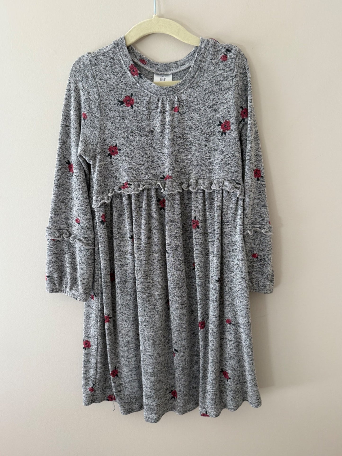 Gap Grey Floral Ruffle Sweater Dress - Girls Size 5, Kids 5/5T