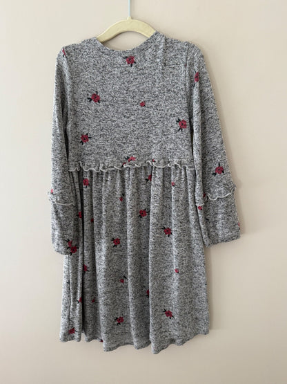 Gap Grey Floral Ruffle Sweater Dress - Girls Size 5, Kids 5/5T