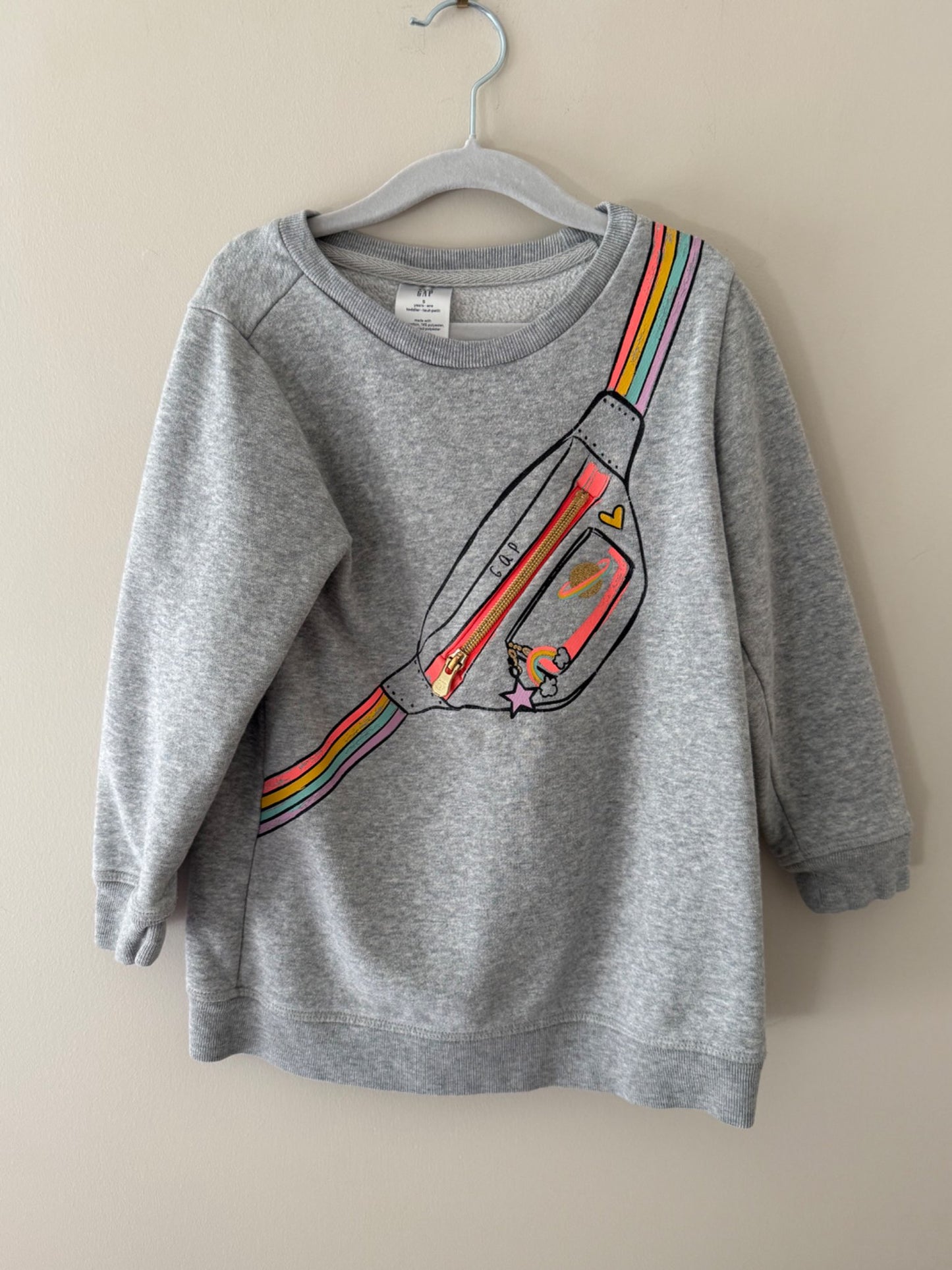 Gap Rainbow Fanny Pack Graphic Sweatshirt - Girls Size 5, Kids 5/5T