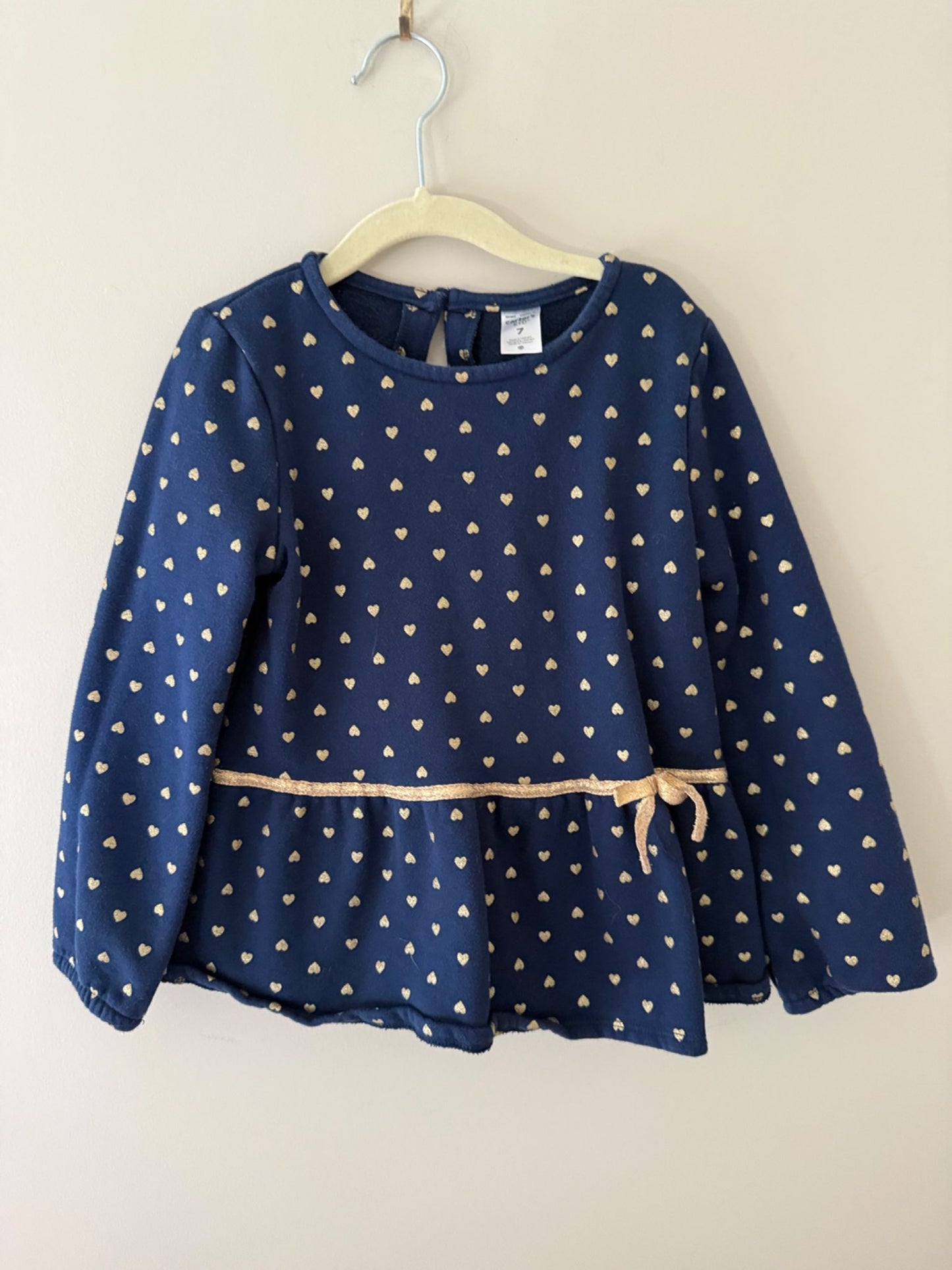 Carter’s Navy Gold Heart Peplum Top — Size 7, Kids 7