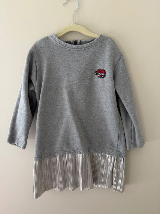 Girls Grey Sweatshirt Dress with Fringe Hem, Kids 6/6X