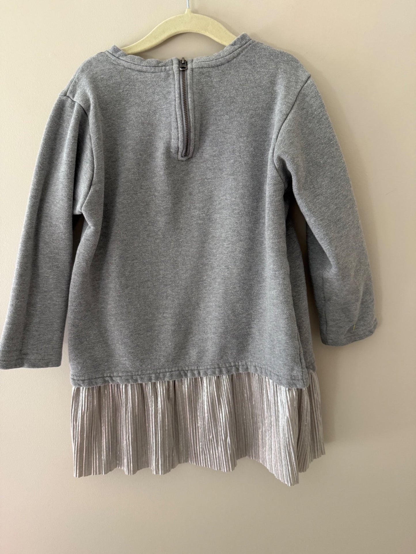 Girls Grey Sweatshirt Dress with Fringe Hem, Kids 6/6X