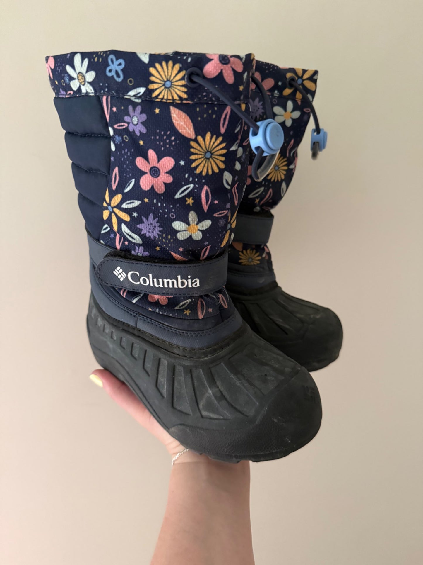 Columbia Floral Snow Boots — Size 1, Shoes 1 (Kids:4-8yr)