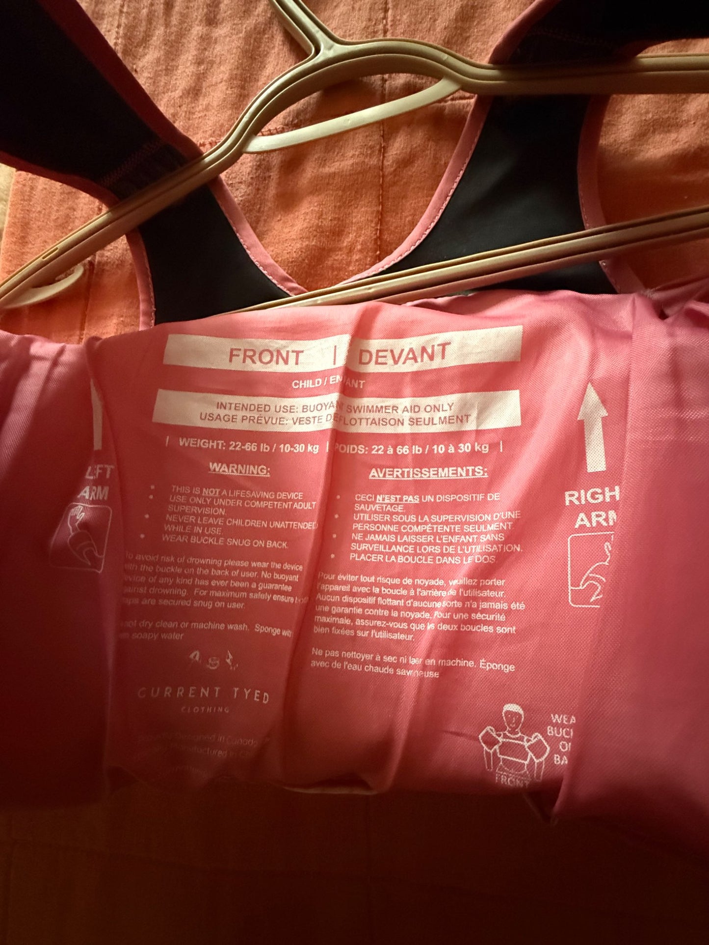 Current Tyed Kids Swim Vest, Pink, Weight 22-66lb