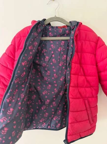 Tissaia Raspberry Pink Puffer Jacket with Floral Lining - Girls Size 7, Kids 7