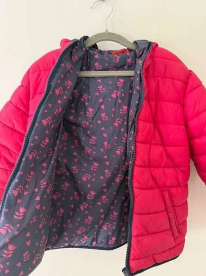 Tissaia Raspberry Pink Puffer Jacket with Floral Lining - Girls Size 7, Kids 7
