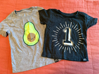 Whistle & Flute Kawaii Tees, 2 Pack, Avocado and Number 1, Kids 24 Month (18-24M)