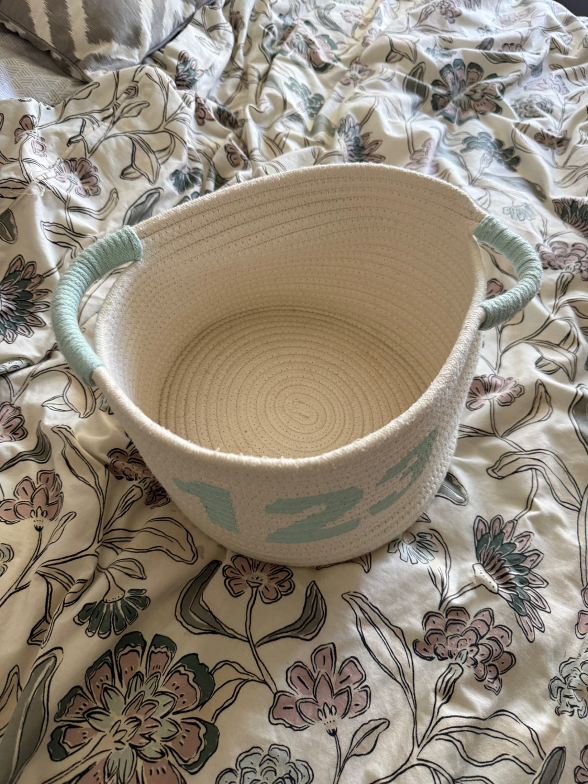 Cotton Rope Basket with Mint "123"