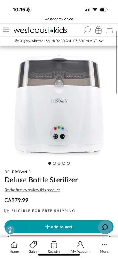 Dr Brown’s Deluxe Bottle Sterilizer; Retail $80