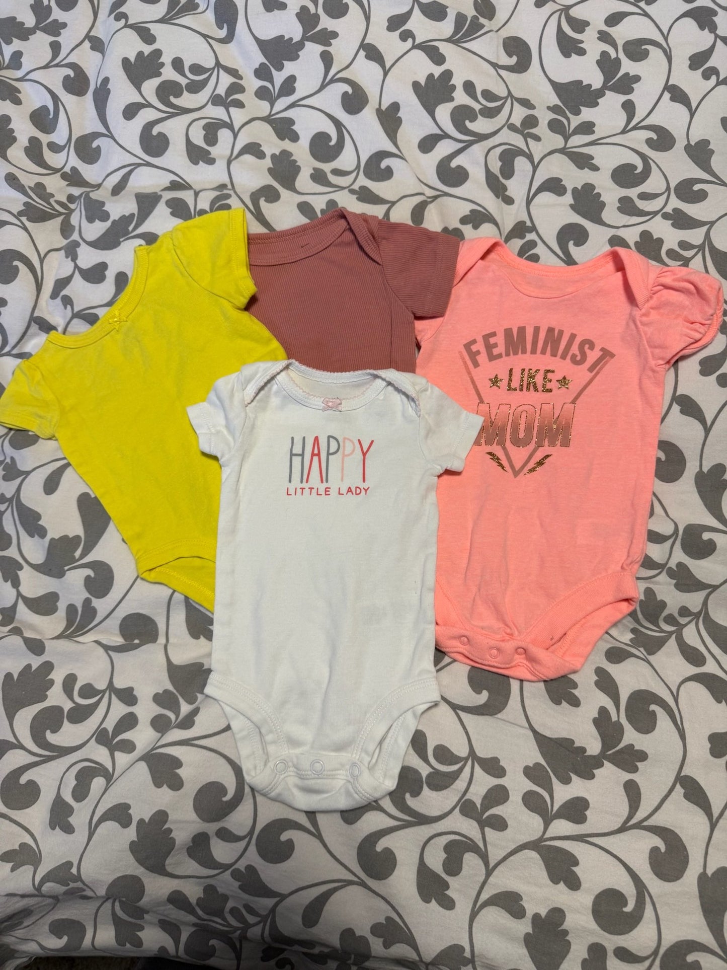 0-3m Diaper Shirt Snap Onesie Bundle (4x), Kids 3 Month (0-3M)