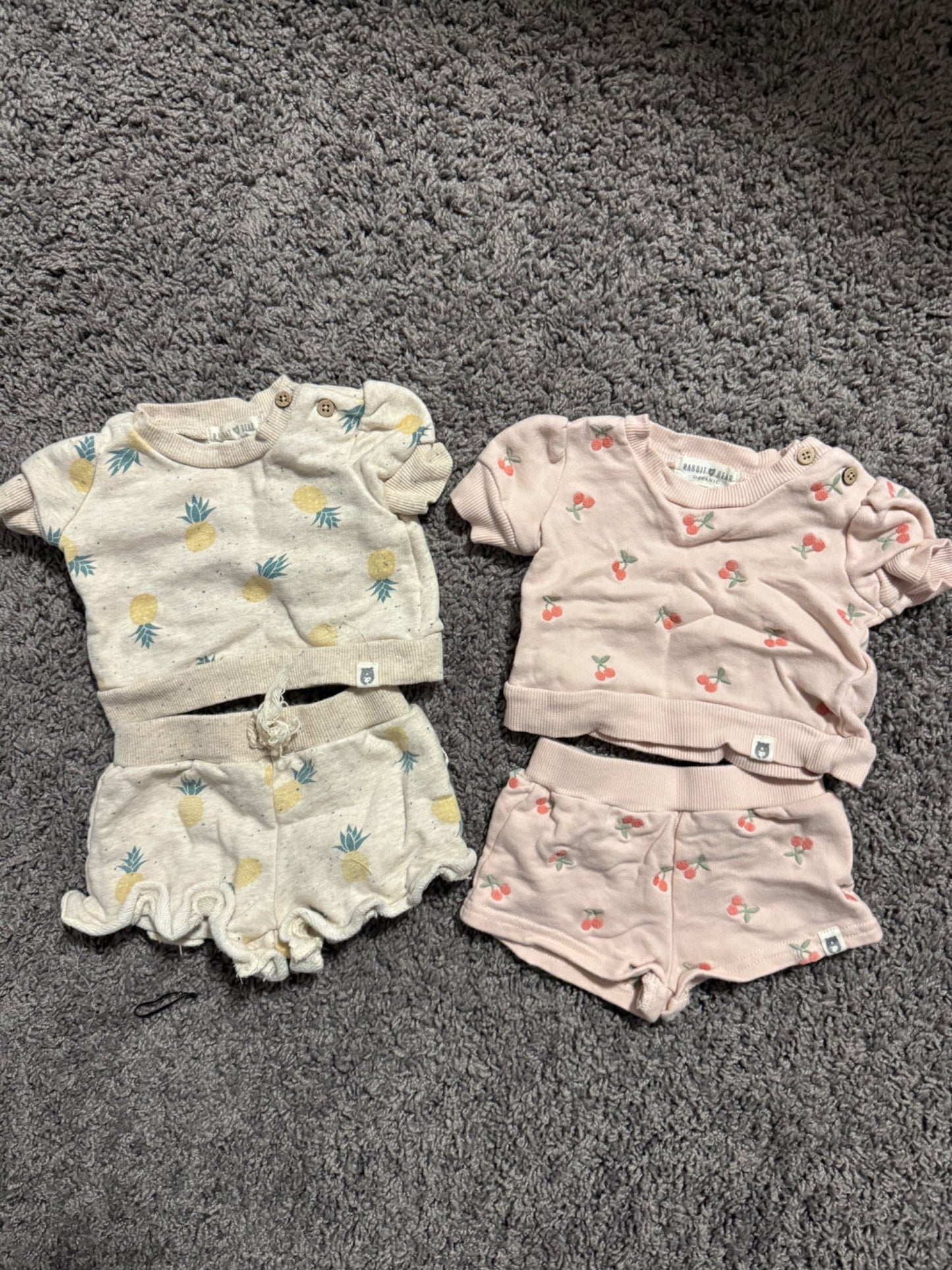2X Rabbit+Bear Organic 0-3m Matching Outfit set, Kids 3 Month (0-3M)