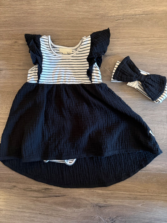 Greige Dress 12-18m + Bow, Kids 18 Month (12-18M)