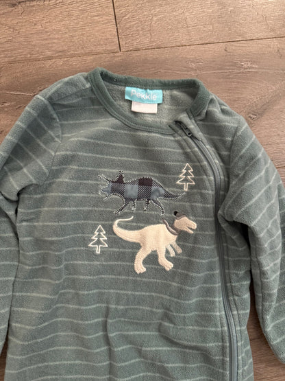 Pekkle 2T Fleece Zipper Sleepers Green/Dino, Kids 2T