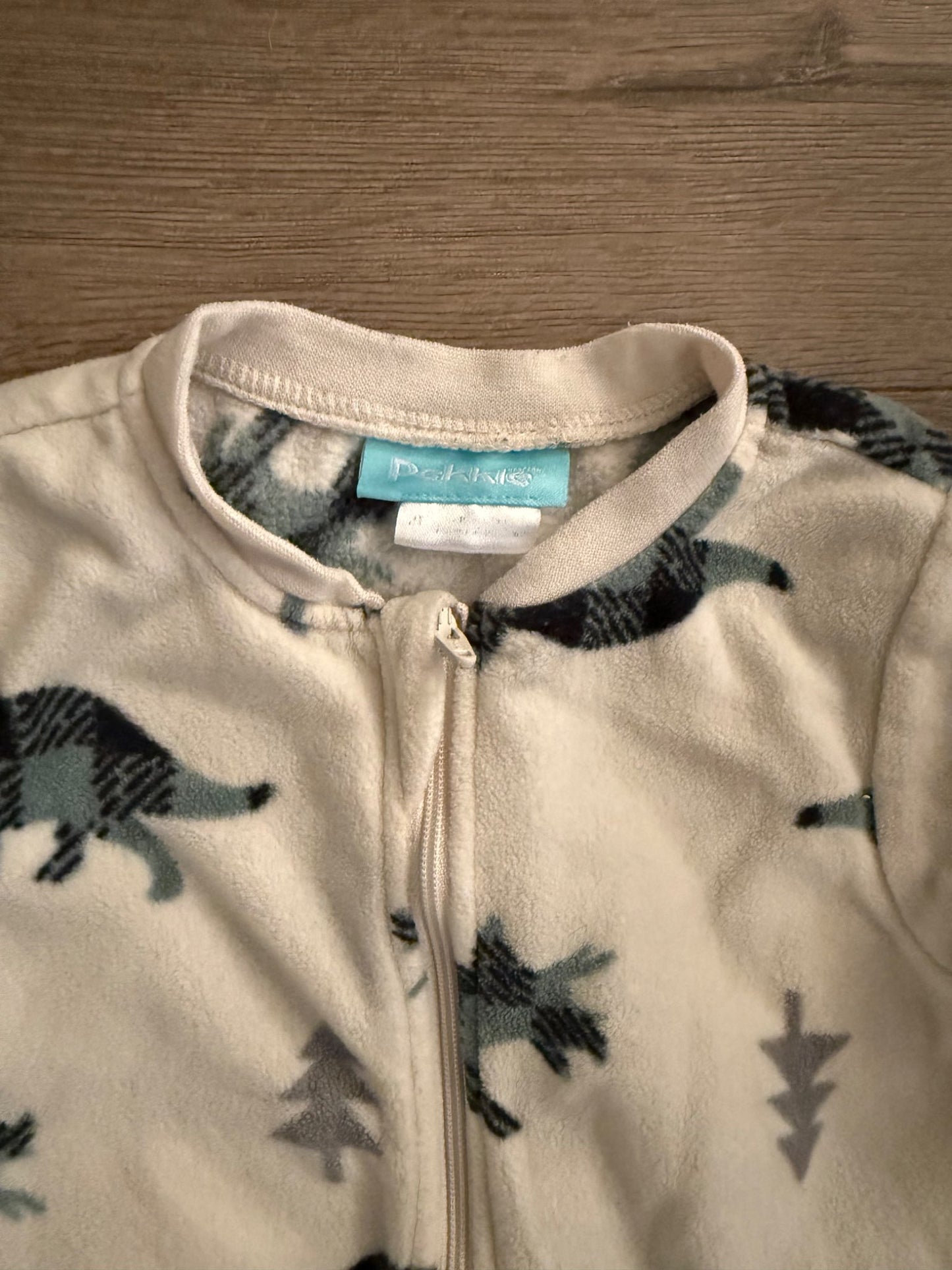 Pekkle 2T Fleece Zipper Sleepers Green/Dino, Kids 2T