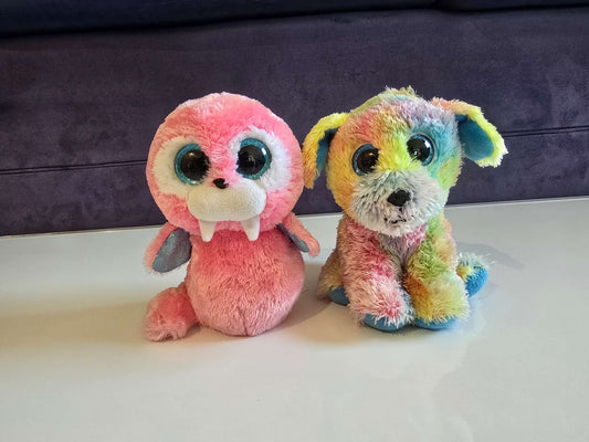Beanie boos - Walrus (Tusk) and colourful Puppy (Max)