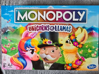 Llamas v. Unicorns Monopoly edition for kids