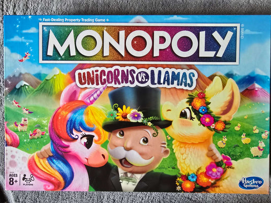 Llamas v. Unicorns Monopoly edition for kids