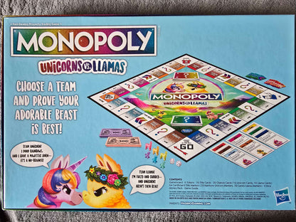 Llamas v. Unicorns Monopoly edition for kids